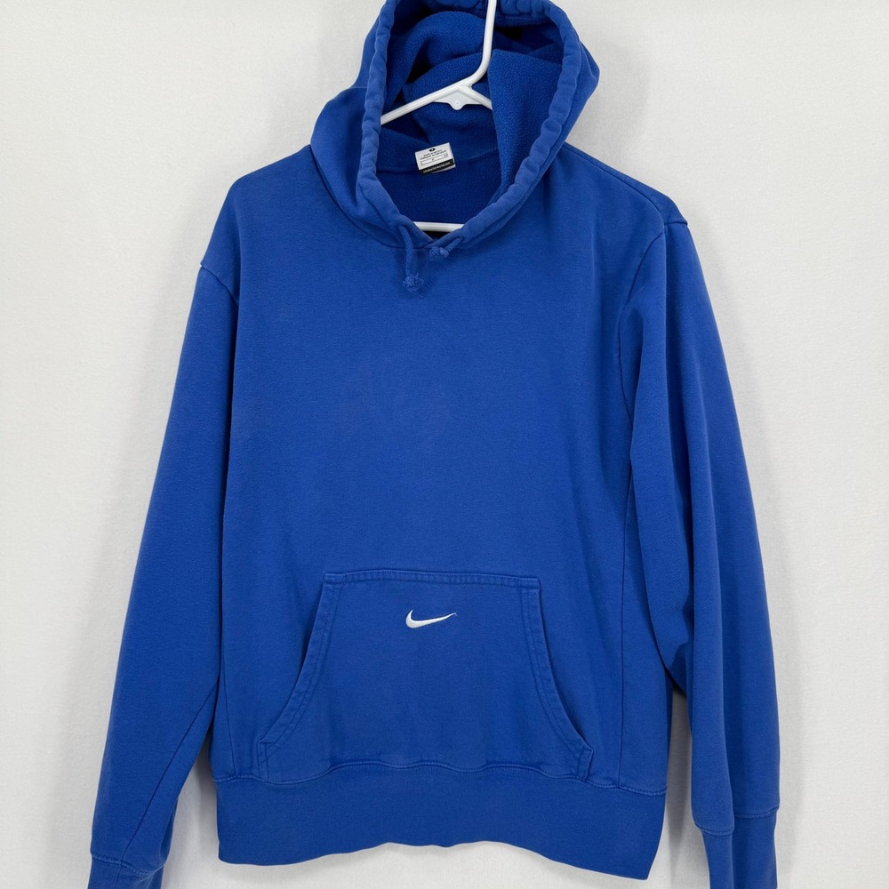 Nike Mens Center Swoosh Fleece Hoodie Blue Pullover Sweatshirt 337291 Small